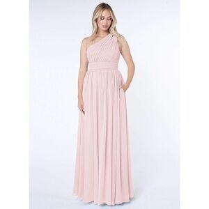 NWT Azazie Molly Blushing Pink A-Line One Shoulder Chiffon Dress Sz 6